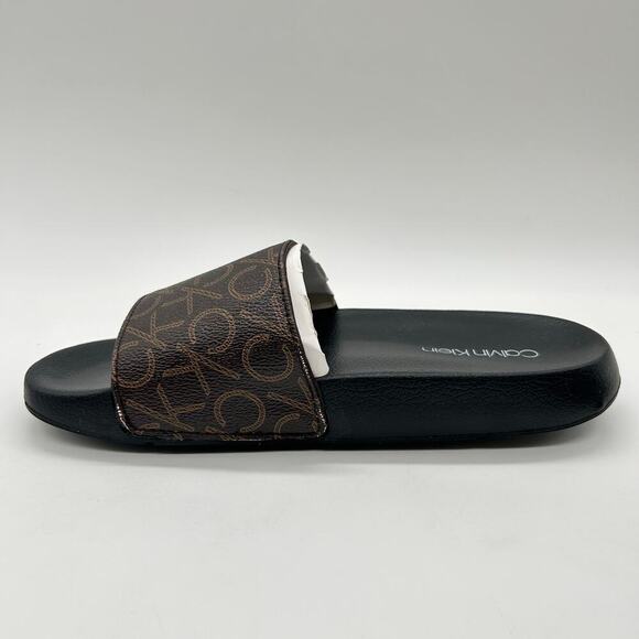 Calvin Klein Slides Womens 5‎ Brown Logo Print Athens Slip On Comfort NEW - Picture 4 of 12